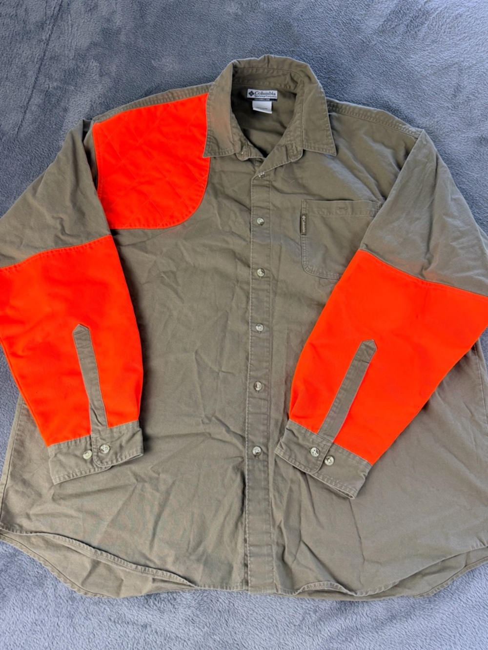 Vintage Columbia Hunting Men's Shooting Shirt RH Khaki Blaze Orange Mens 2XL